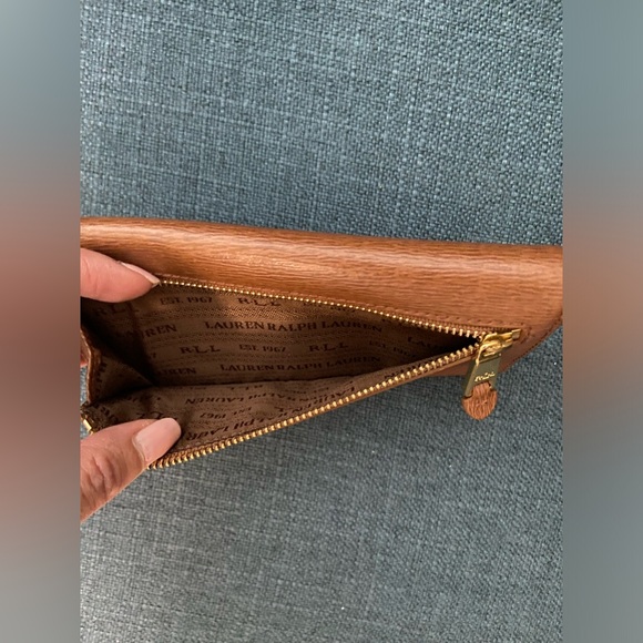 NWOT Lauren Ralph Lauren Genuine Leather Brown Fold Long Wallet Gold Hardware - Picture 8 of 13
